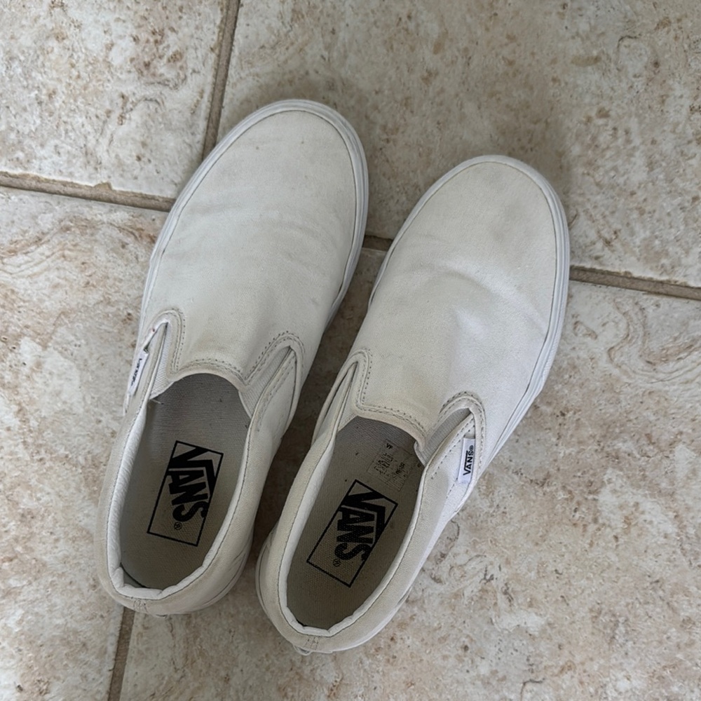 Vans White Slip-On Sneakers with Canvas Upper